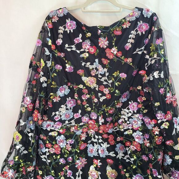 New Mac Duggal 20474 Black Sequin/Embroidered  Embellished A Line Dress (22W) - Picture 8 of 16